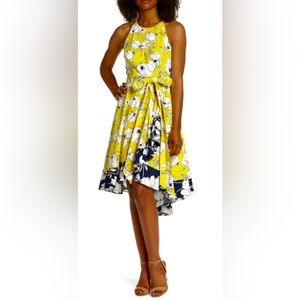 Eliza J Here Comes the Sun-Dress Floral Halter Ruffle High Low  Midi Dress
